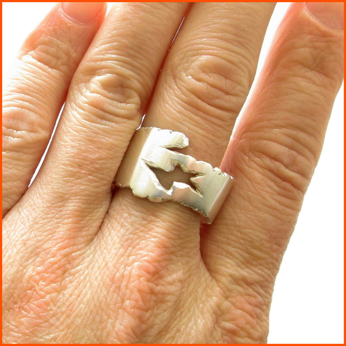 sterling silver matte surface hand-made, one-of-a-kind approx. size 13 great alone, stacked, or worn as a mid-finger ring