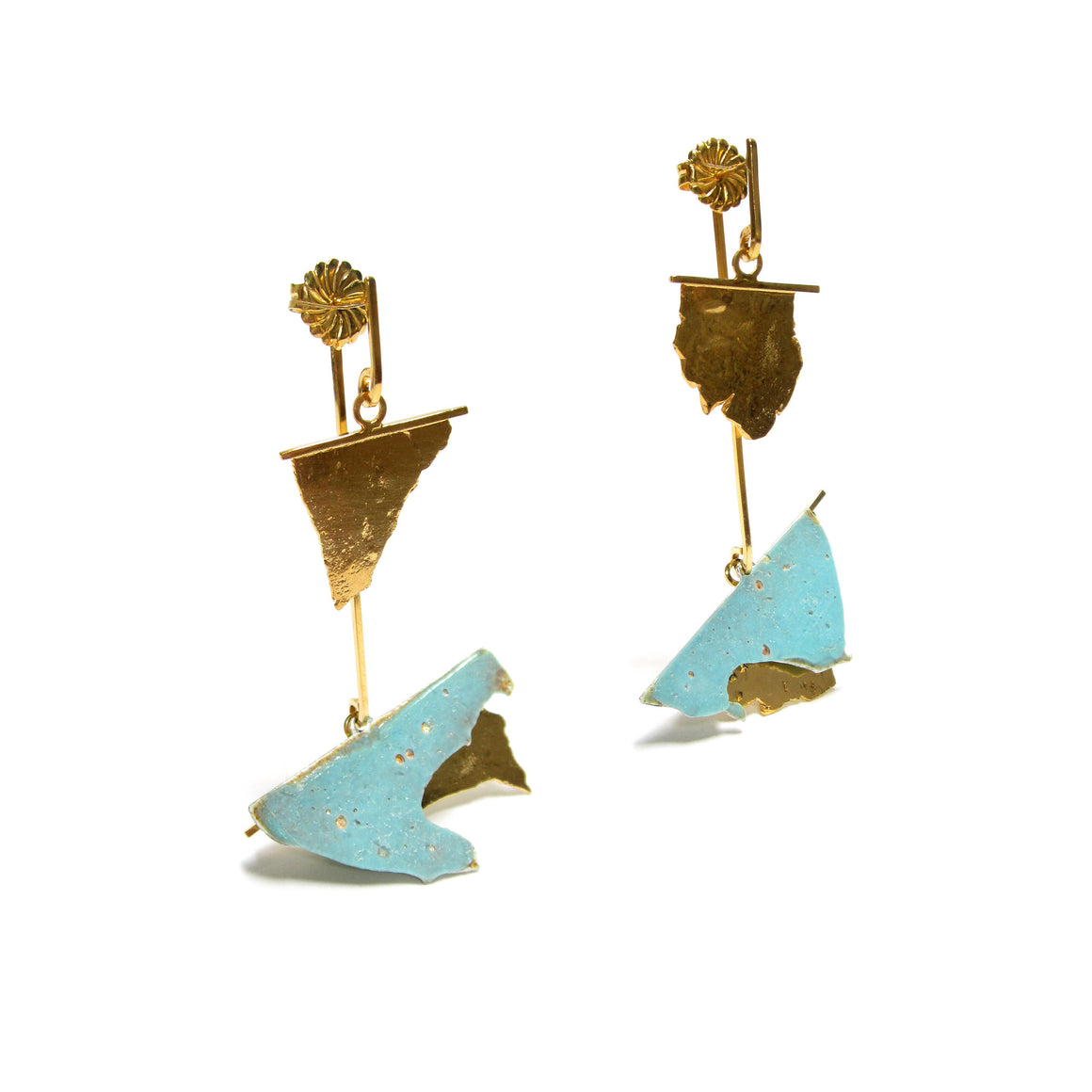 18K gold plated and enameled fine silver earrings by Seth Papac