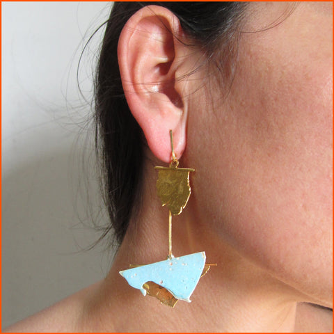 18K gold plated and enameled fine silver earrings by Seth Papac
